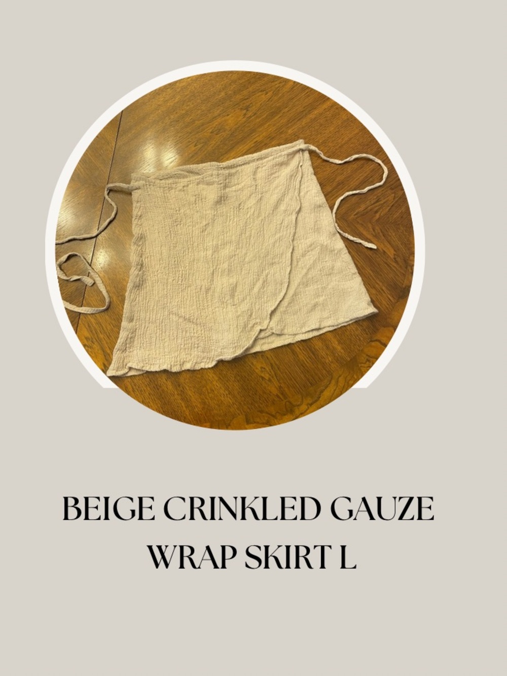 BEIGE CRINKLED GAUZE WRAP SKIRT L